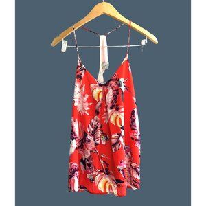 ALLISON JOY- WOMENS RED FLORAL FLOWY BLOUSE PULL-OVER FULLY LINED SIZE MEDIUM